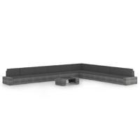 11-delige Loungeset met kussens poly rattan grijs - thumbnail