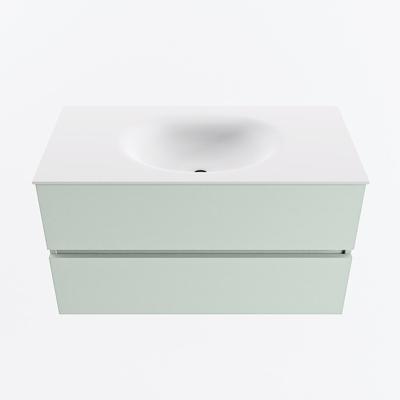 MONDIAZ VICA 90cm badmeubel onderkast Greey 2 lades. Wastafel MOON midden zonder kraangat, kleur Talc.