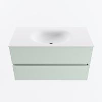 MONDIAZ VICA 90cm badmeubel onderkast Greey 2 lades. Wastafel MOON midden zonder kraangat, kleur Talc. - thumbnail