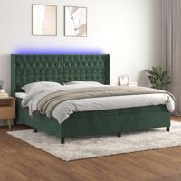 Boxspring met matras en LED fluweel donkergroen 200x200 cm - thumbnail