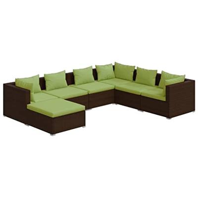 7-delige Loungeset met kussens poly rattan bruin