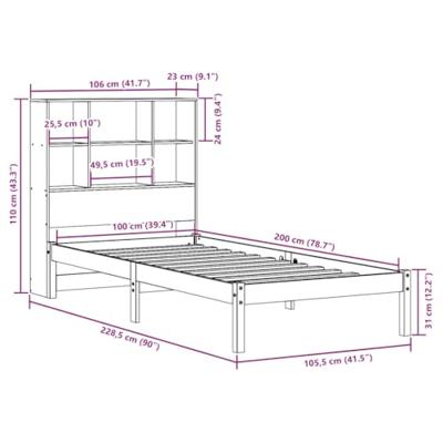 Bed met boekenkast zonder matras grenenhout wasbruin 100x200 cm