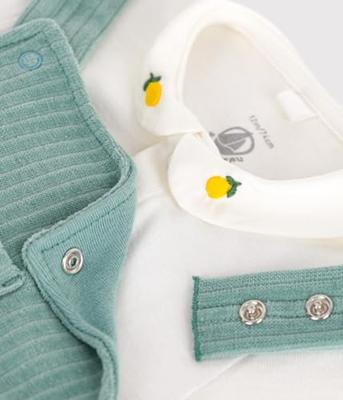 Geboorteset met tuinbroek en geborduurde body voor baby's PETIT BATEAU saliegroen