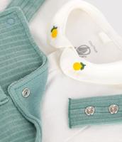 Geboorteset met tuinbroek en geborduurde body voor baby's PETIT BATEAU saliegroen - thumbnail