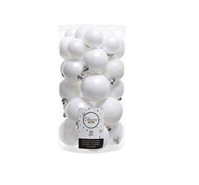 Decoris kerstballen set Plastic 30st winterwit 4-5-6cm