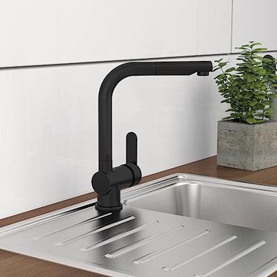 LONDON ééngreepsmengkraan keuken met uittrekbare uitloop, zwart mat uittrekbare hoge uitloop, draaibereik 360° cold-start functie - koud water bij greep in de middelste stand keramische schijven