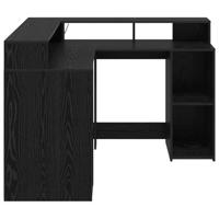 Bureau met plank Zwart eiken 130 x 130 x 91 cm Bewerkt hout - thumbnail