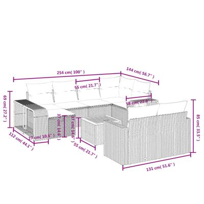 11-delige Tuinset met kussens poly rattan beige - thumbnail