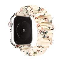Elastisch scrunchie nylon bandje - Bloemenprint licht - Geschikt voor Apple Watch 38mm / 40mm / 41mm / 42mm - thumbnail