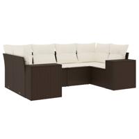 6-delige Loungeset met kussens poly rattan bruin - thumbnail