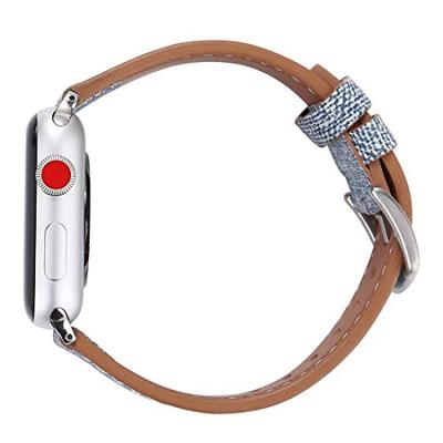 Denim Pattern Echt Leren bandje - Licht blauw - Geschikt voor Apple Watch 38mm / 40mm / 41mm / 42mm