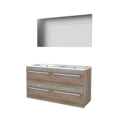 Basic-Line Basic 46 Badkamermeubelset - 120 x 46 cm - Met Grepen - 4 Lades - Keramische Wastafel - 2 Kraangaten - Spiegel - Scotch Oak