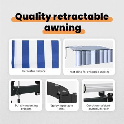 VidaXL Inklapbaar zonnescherm blauw en wit 350 x 200 cm