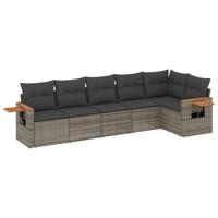 7-delige Loungeset met kussens poly rattan grijs - thumbnail