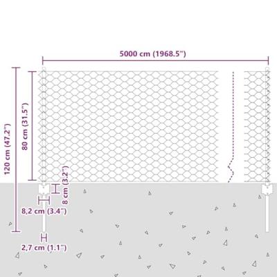 VidaXL Hek met paal zilver 0,8 x 50 m staal