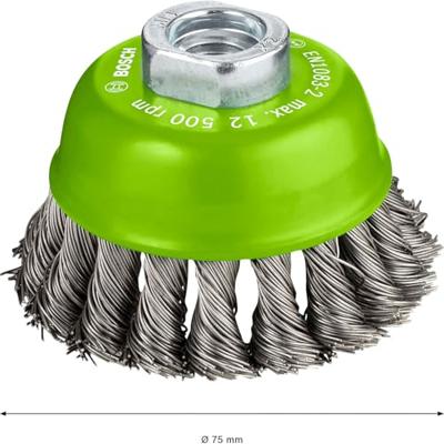 Bosch Accessories Komborstel, gevlochten draad, roestvrij, 0,5 mm, 75 mm, 12.500 omw/min, M 14 Bosch Power Tools 2608622060 1 stuk(s)