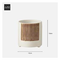 J-Line bloempot Ibiza Rond - keramiek - wit|bruin - small - Ø 12 cm - thumbnail