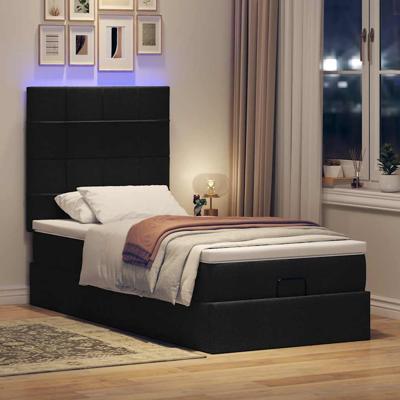 Ottoman bed met matras en LED's 140x190cm stof zwart - thumbnail