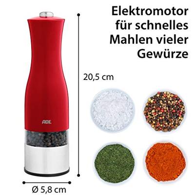 Elektrische peper-/zoutmolen - ADE - KEUKENSPULLEN - Roestvrij staal/kunststof - H 22,5 cm - Inclusief 6 AAA-batterijen - Rood Elektrische peper-/zoutmolen - ADE - KEUKENSPULLEN - Roestvrij staal/kunststof - H 22,5 cm - Inclusief 6 AAA-batterijen - Rood