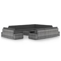 12-delige Loungeset met kussens poly rattan grijs - thumbnail