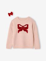 Kerstcadeauverpakking "Renne" jacquard trui + 2 scrunchies voor meisjes lichtroze - thumbnail