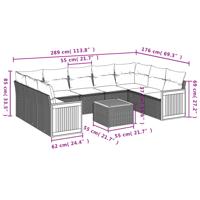 9-delige Loungeset met kussens poly rattan grijs - thumbnail
