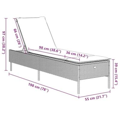 Ligbed met kussen poly rattan beige