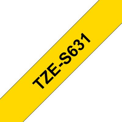 Brother TZe-S631 Labeltape extra sterk klevend PET Tapekleur: Geel Tekstkleur: Zwart 12 mm 8 m