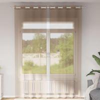 VidaXL Gordijnen voile met doorvoertules 2 st lichtbruin - thumbnail