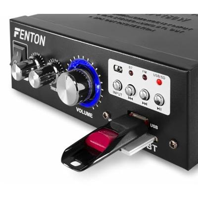 Fenton AV360BT - Miniversterker, stereoversterker, vermogen: 2 x 40 watt RMS (8 ohm), impedantie: 8 ohm, Bluetooth, MP3-speler via USB/SD, mediaspeler, bas/treble, vooraf ingestelde equalizer, zwart