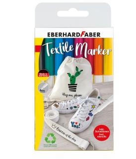 Eberhard Faber textielmarker 8 stuks in etui + 4 stencils met sjablonen