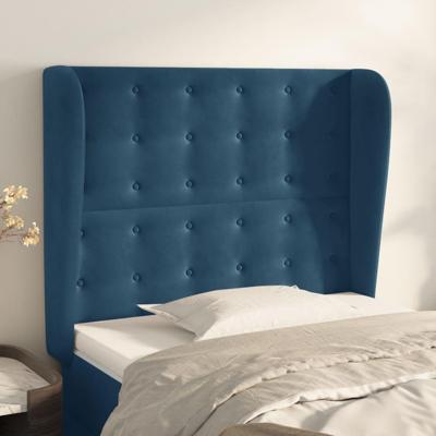 Hoofdbord met randen 83x23x118/128 cm fluweel donkerblauw