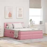 Opslag bed met matras met hoofdeinde Roze 140 x 190 cm Fluweel - thumbnail