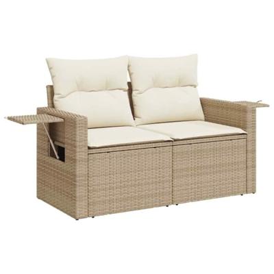 7-delige Loungeset met kussens poly rattan beige