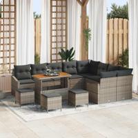 Tuinbankenset met kussen 13 pcs Grijs poly rattan - thumbnail