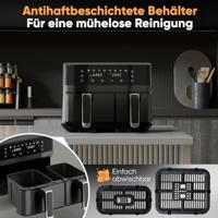 Profi Cook PC-FR 1295 H Airfryer 9 l 2700 W 2 gescheiden temperatuurregelaars Zwart, Inox - thumbnail