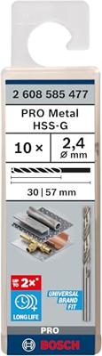 Bosch Accessories 2608585477 2608585477 HSS Metaal-spiraalboor 2.4 mm Gezamenlijke lengte 57 mm Geslepen DIN 338 Cilinderschacht 10 stuk(s)
