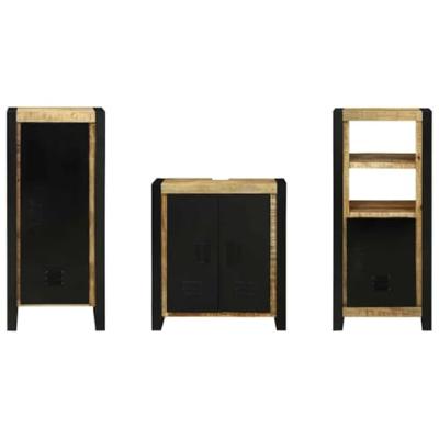 Badkamermeubelset met plank 3 pcs Bruin Massief Mango Hout
