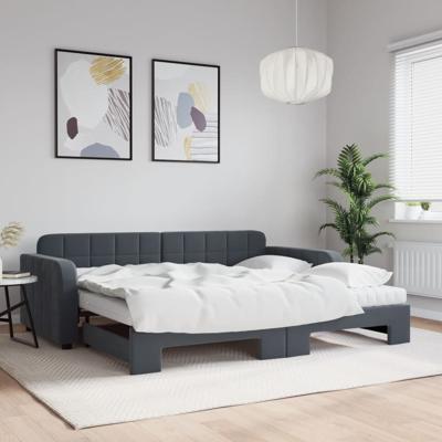 Slaapbank onderschuifbed matrassen 100x200cm fluweeldonkergrijs