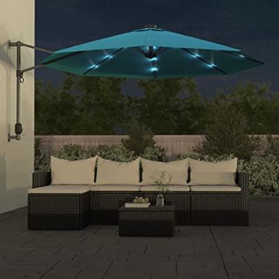 VidaXL Wandparasol met leds 290 cm zeeblauw