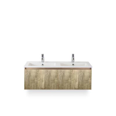 Frozen 3d Badmeubelset 120 cm - Greeplijst in kleur - French Oak - Keramische Wastafel Wit Dubbel 2 kraangaten