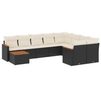 10-delige Loungeset met kussens poly rattan zwart - thumbnail