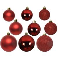 Decoris kerstballen set Plastic 26st kerstrood 6-8-10cm - thumbnail