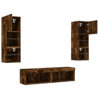 6-delige tv-wandmeubelset met LED bewerkt hout gerookt eiken - thumbnail