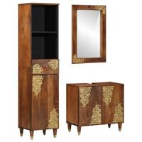 Badkamerkastenset met lade 3 pcs Honingbruin Massief Mango Hout - thumbnail
