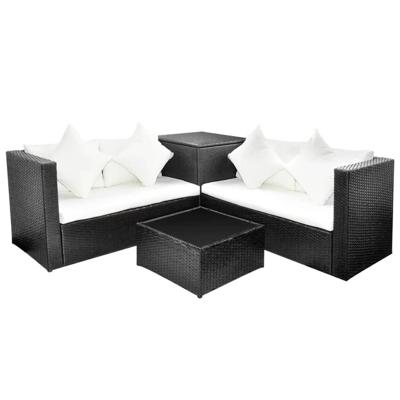 4-delige Loungeset met kussens poly rattan zwart