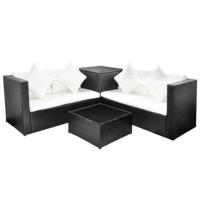 4-delige Loungeset met kussens poly rattan zwart - thumbnail