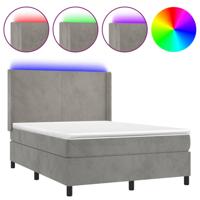 Boxspring met matras en LED fluweel lichtgrijs 140x190 cm - thumbnail