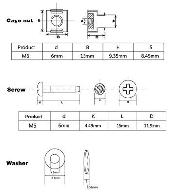 ROLINE Montagemateriaal voor 19 componenten, M6, 100x, zwart ROLINE Montagemateriaal voor 19 componenten, M6, 100x, zwart