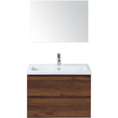 Vogue Badmeubelset 80 cm - Greeplijst in Kleur - Walnoot - Keramische Wastafel Wit 1 Kraangat met Spiegel